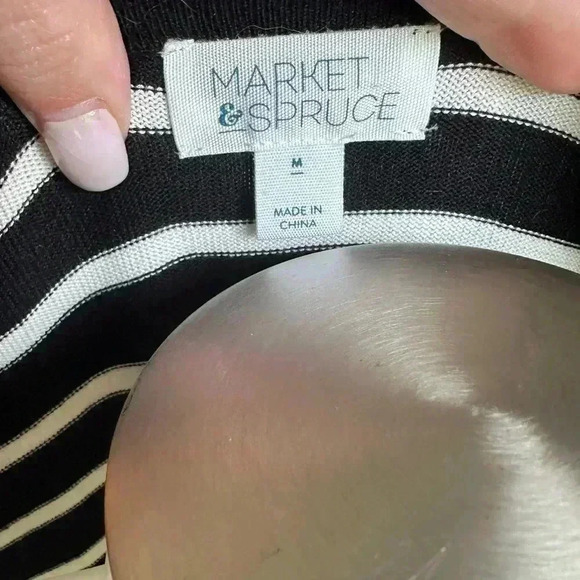 Size M Market & Spruce front cascading stripe cardigan with brown elbow patches - Picture 3 of 5